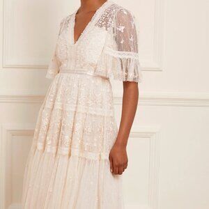 Needle & Thread Lottie Lace Midi Dress in Champagne Womens size US 16